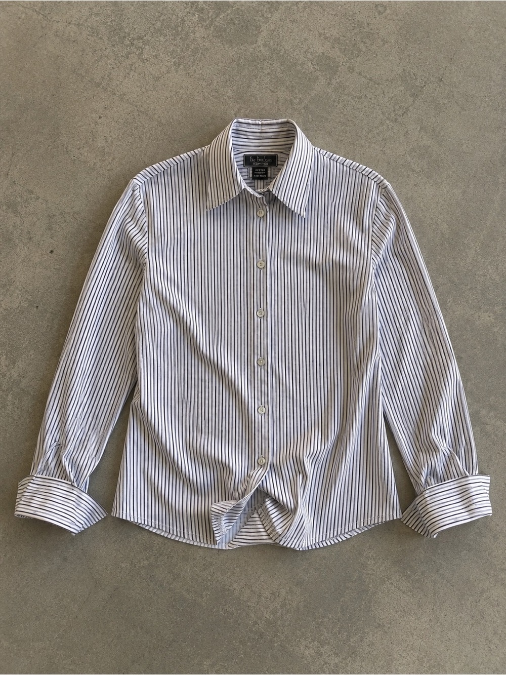 Men’s White Dress Shirt with Navy Pinstripes